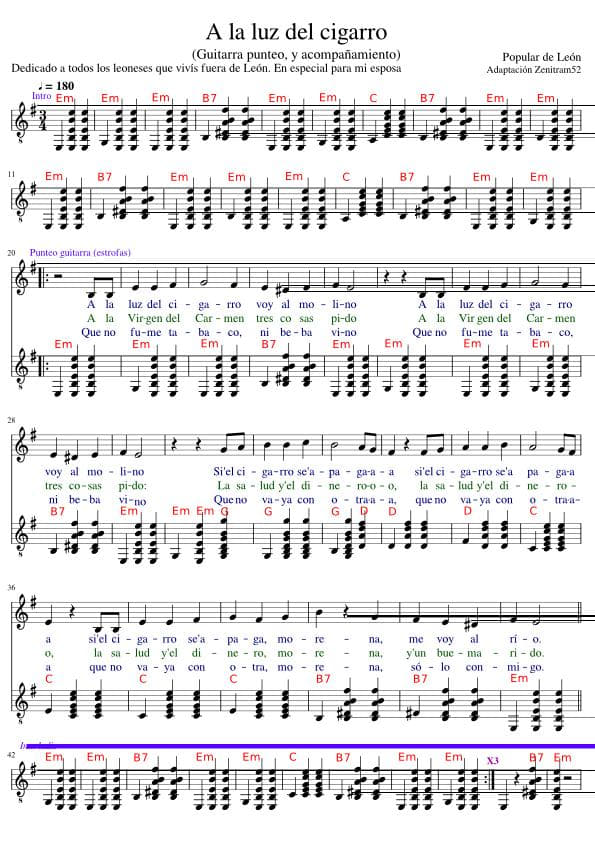 Partitura A La Luz del Cigarro