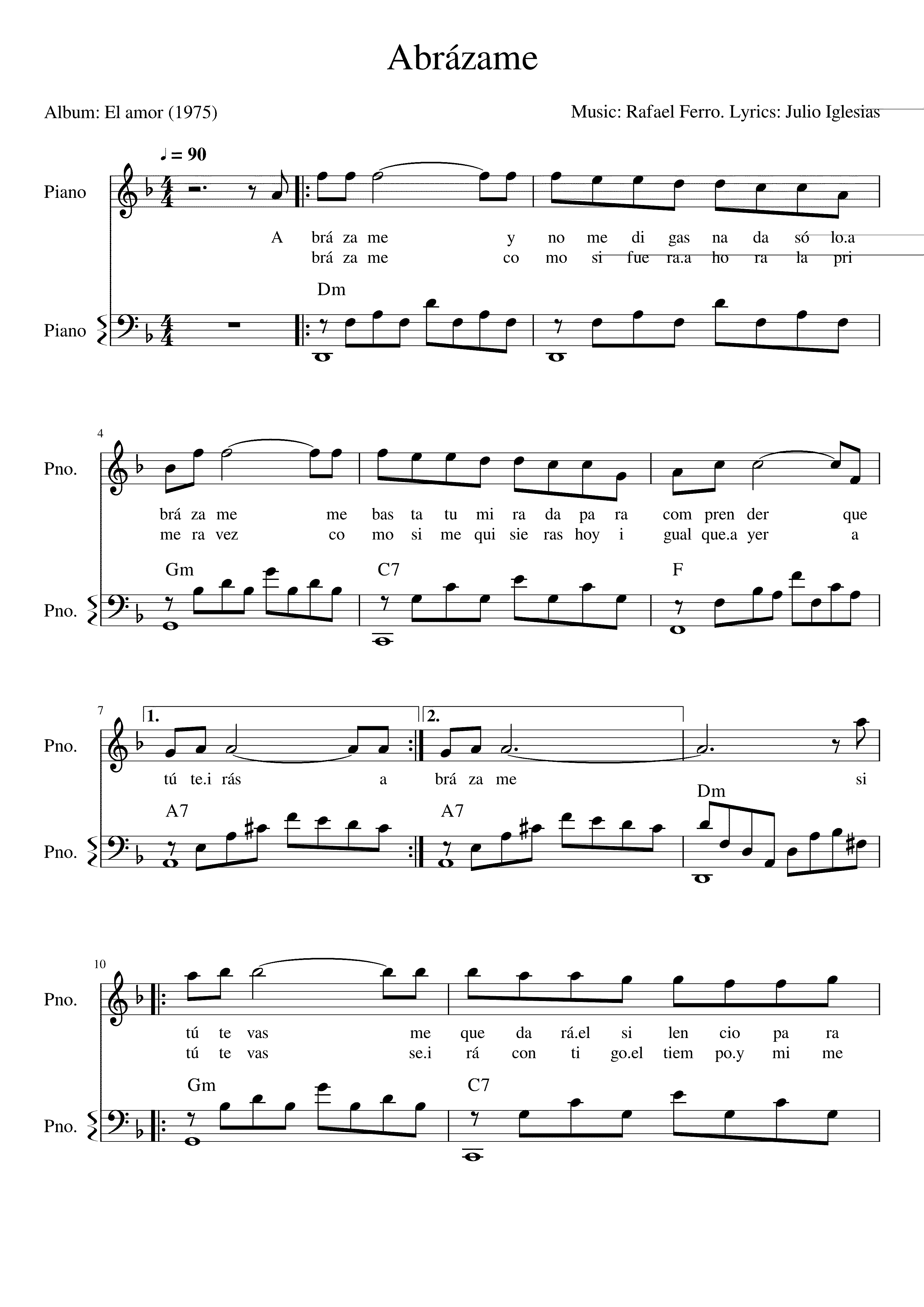 Partitura Abrazame Julio Iglesias