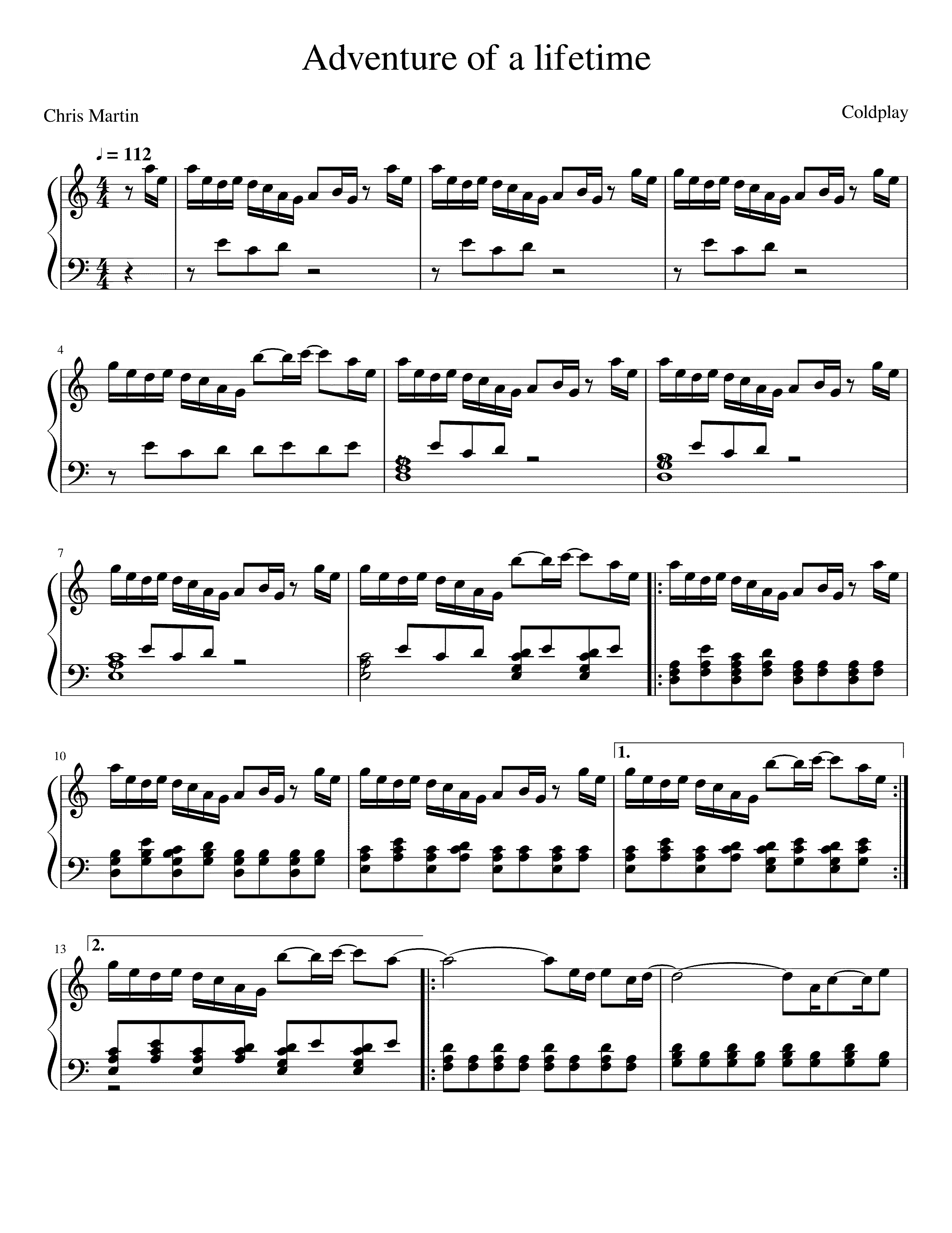 Partitura Adventure of a Lifetime