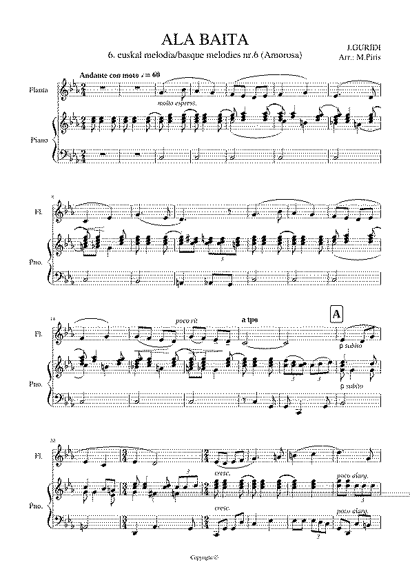 Partitura Ala Baita Guridi
