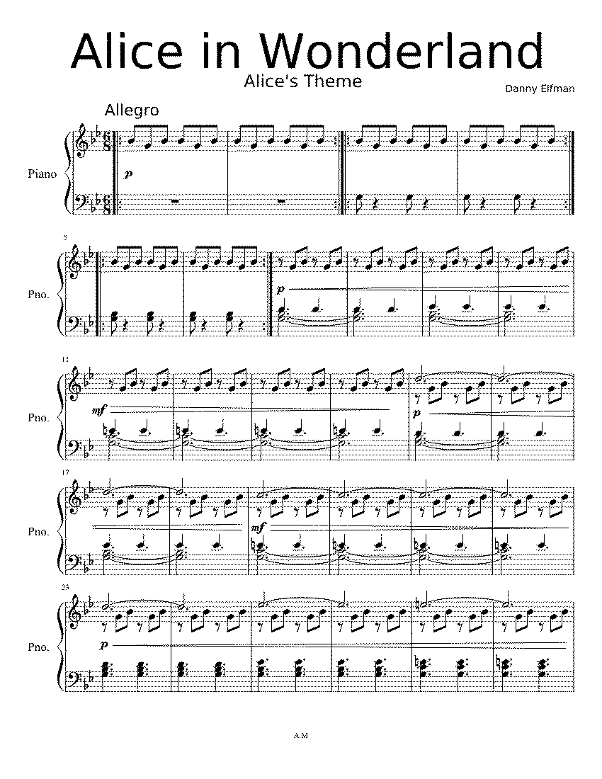 Partitura Alice In Wonderland