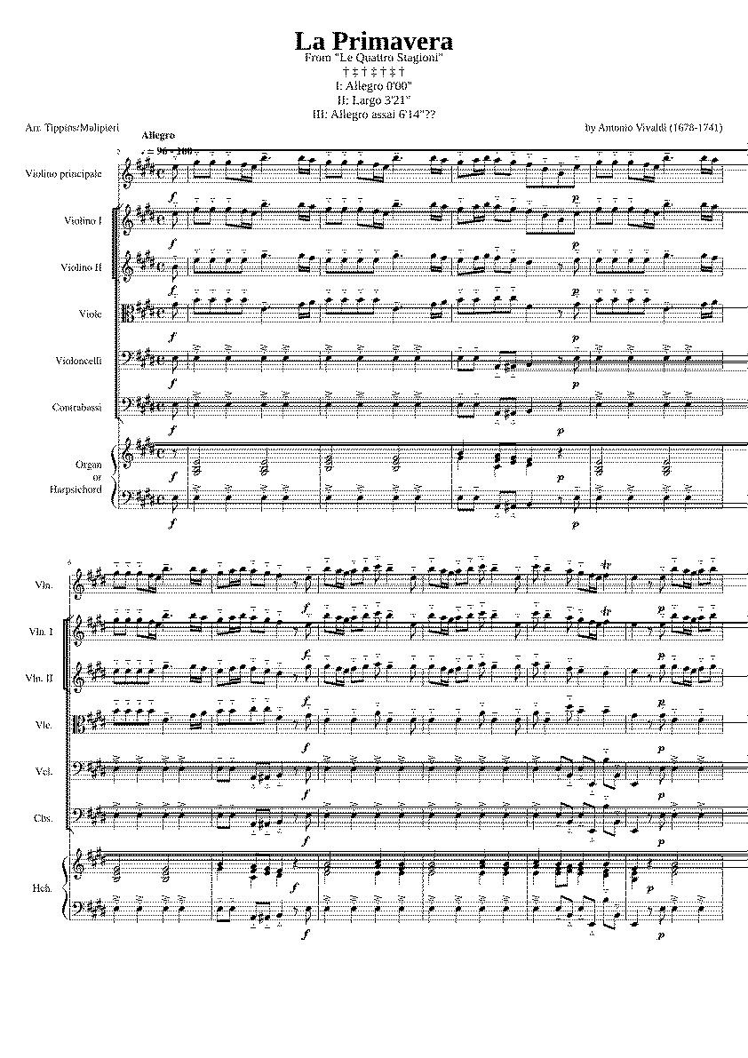 Partitura Allegro de la Primavera de Vivaldi