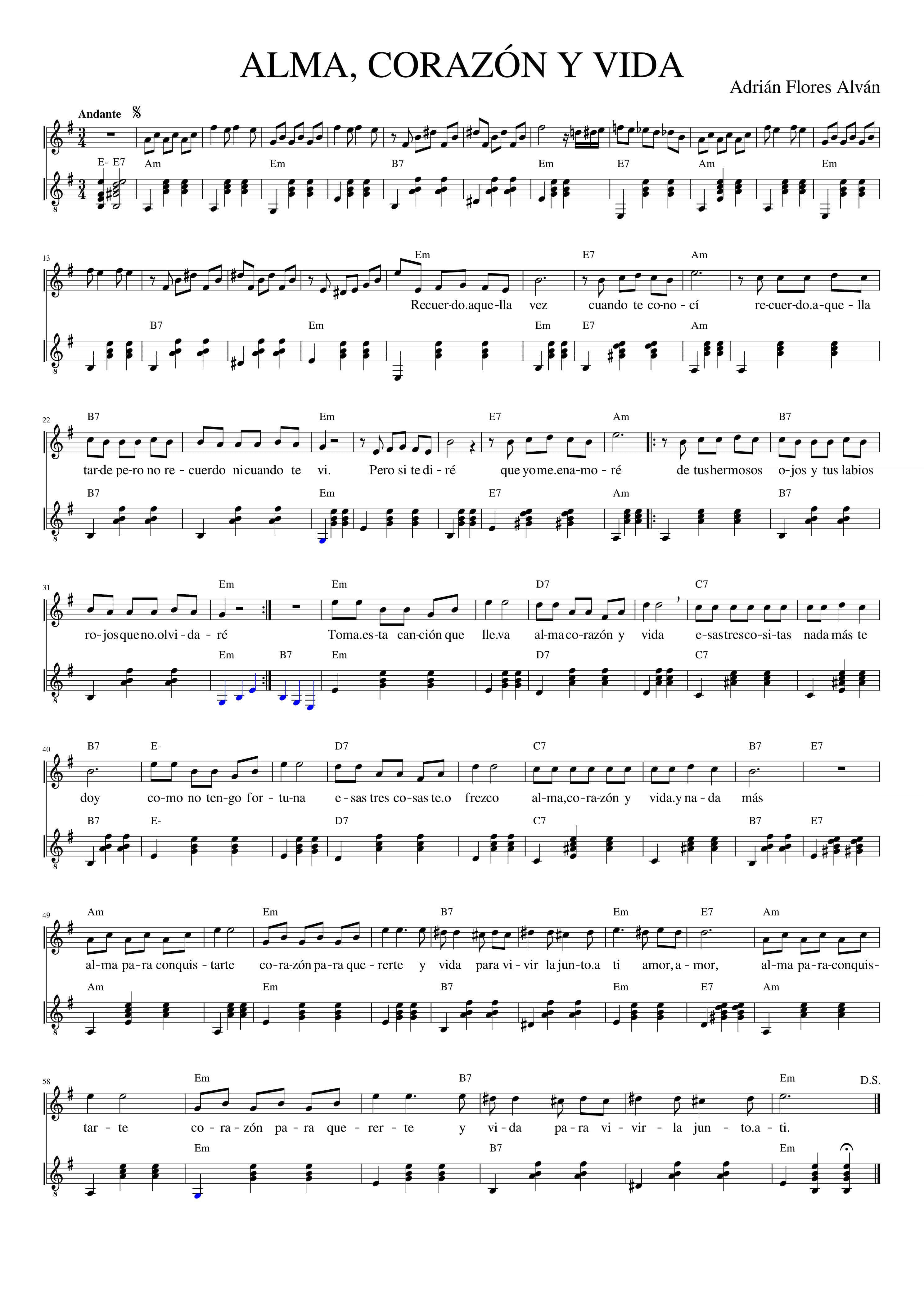 Partitura Alma Corazon y Vida