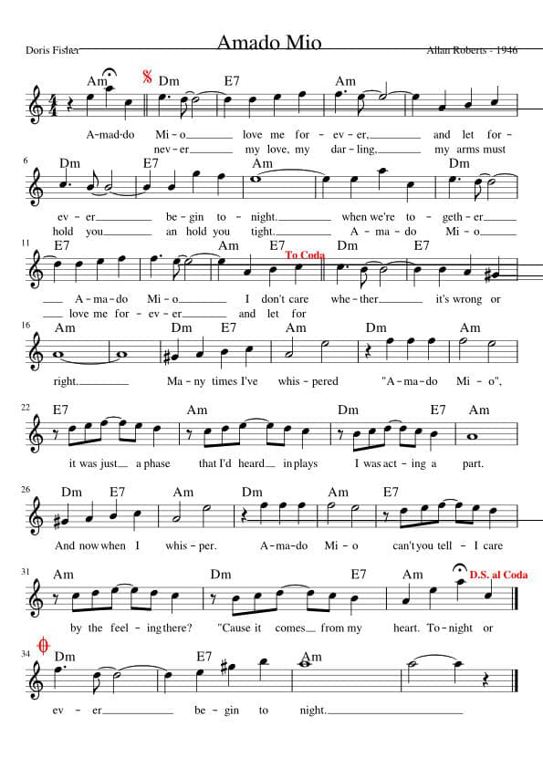 Partitura Amado Mio