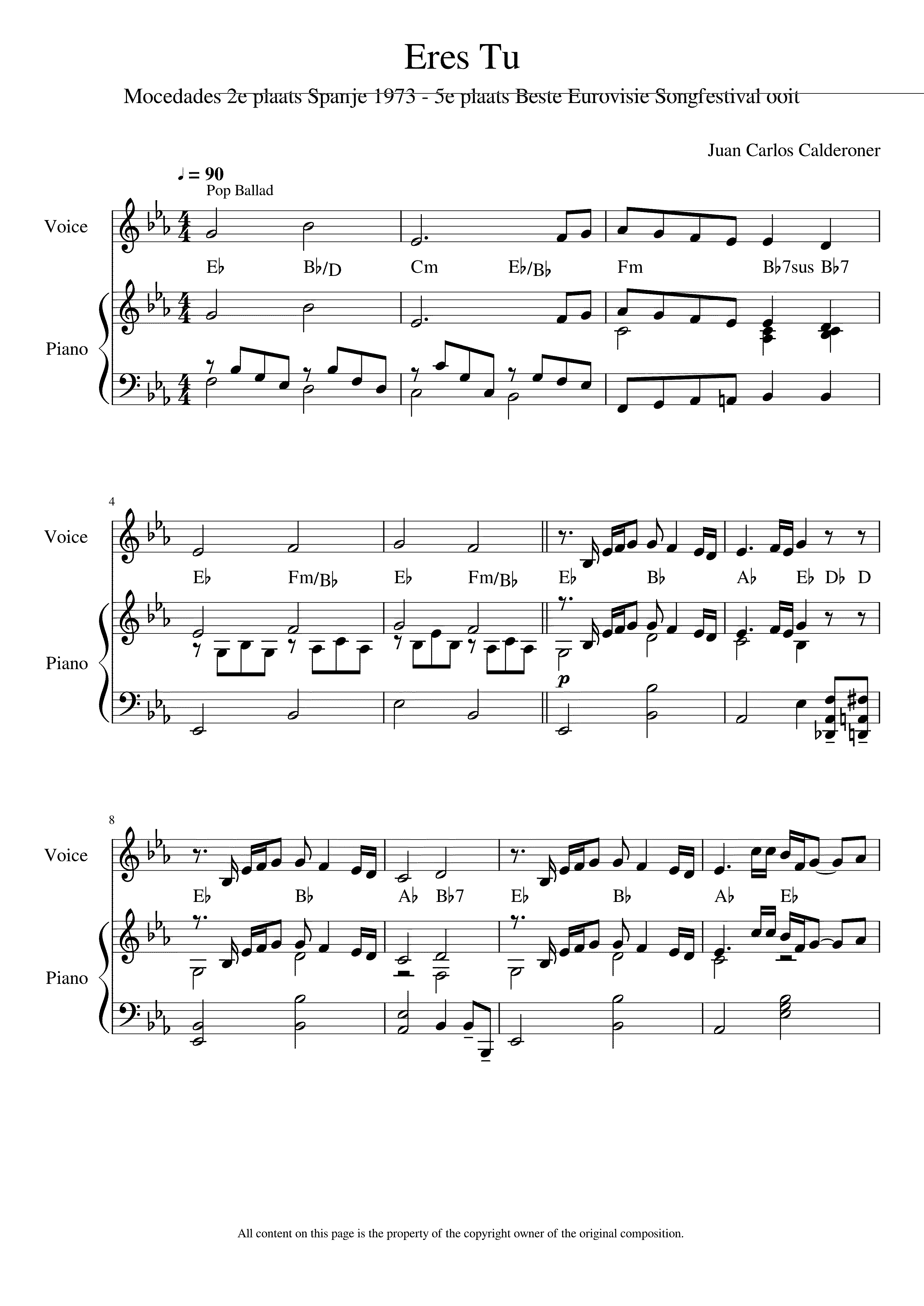 Partitura Amor de Hombre Mocedades