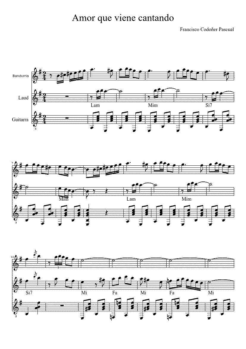 Partitura Amor Que Vienes Cantando