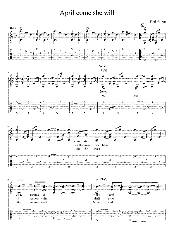 Partitura April Come She Will