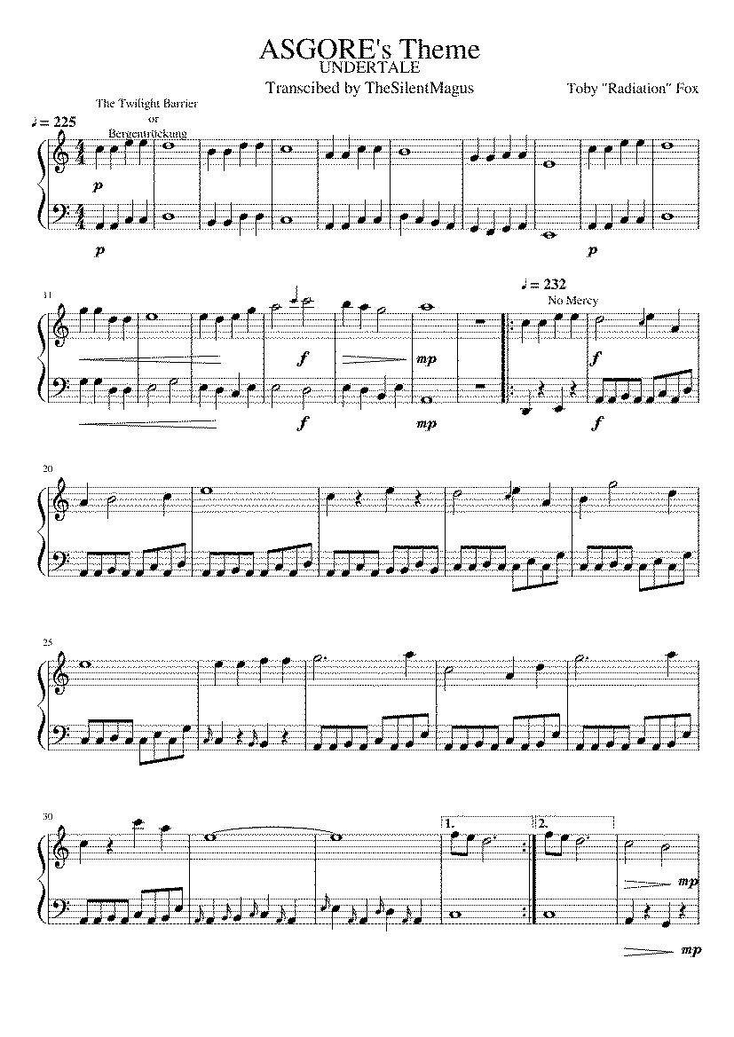 Partitura Asgore Theme