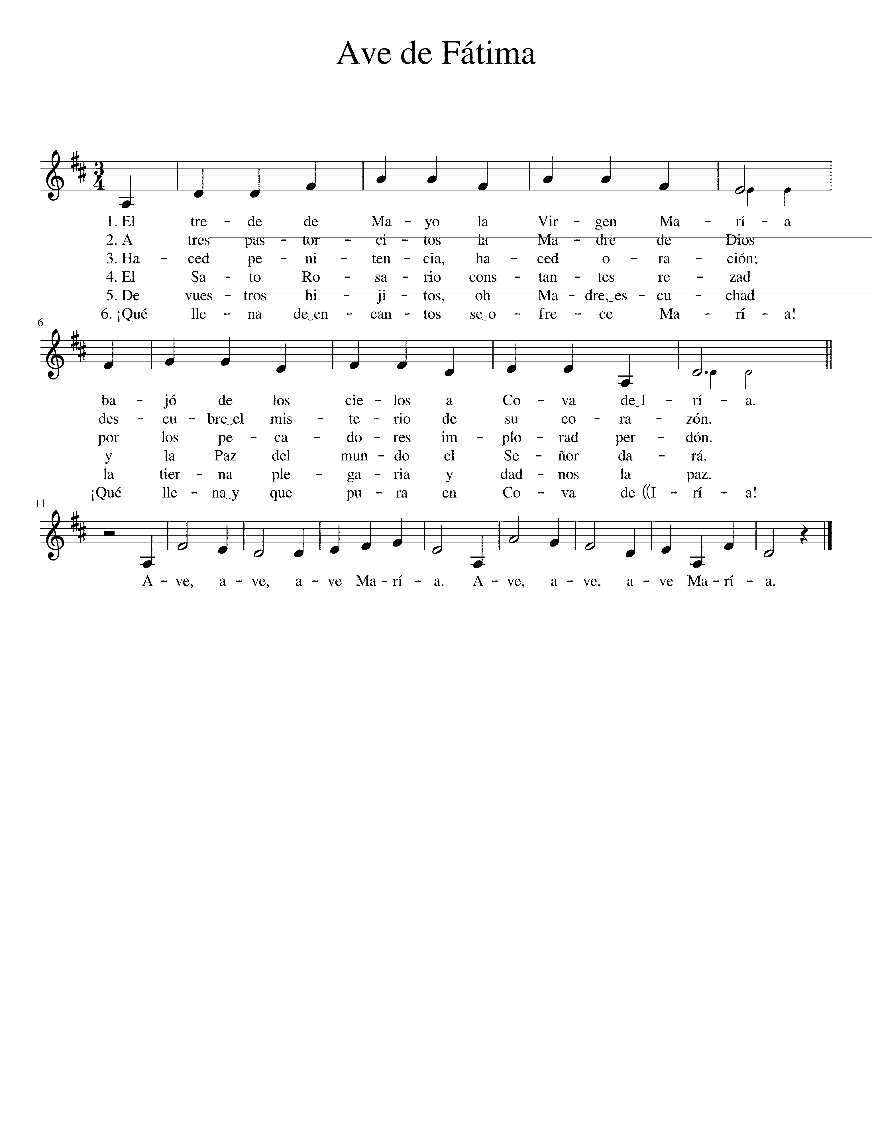 Partitura Ave de Fatima