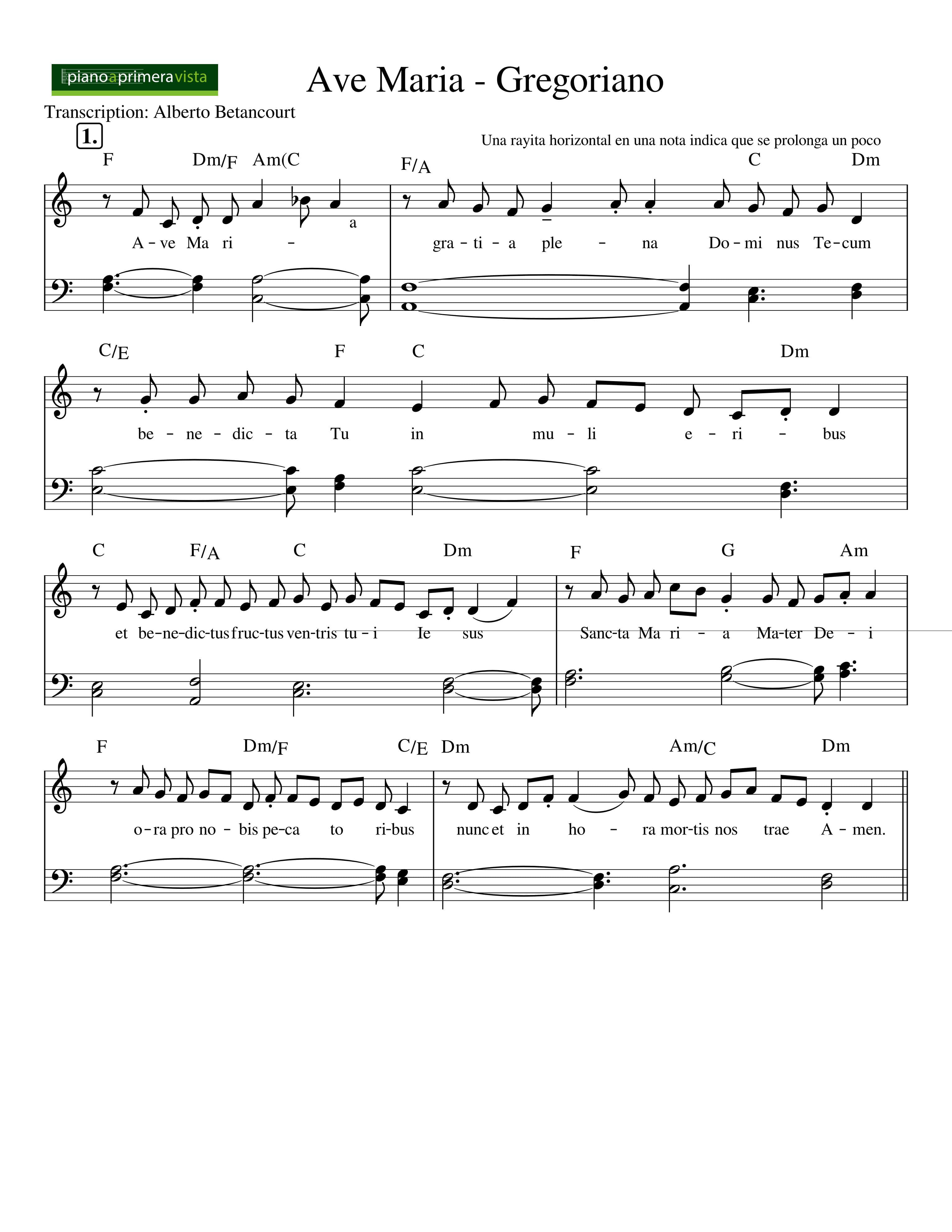 Partitura Ave Maria Gregoriano