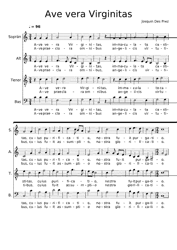 Partitura Ave Vera Virginitas Josquin Des Prez