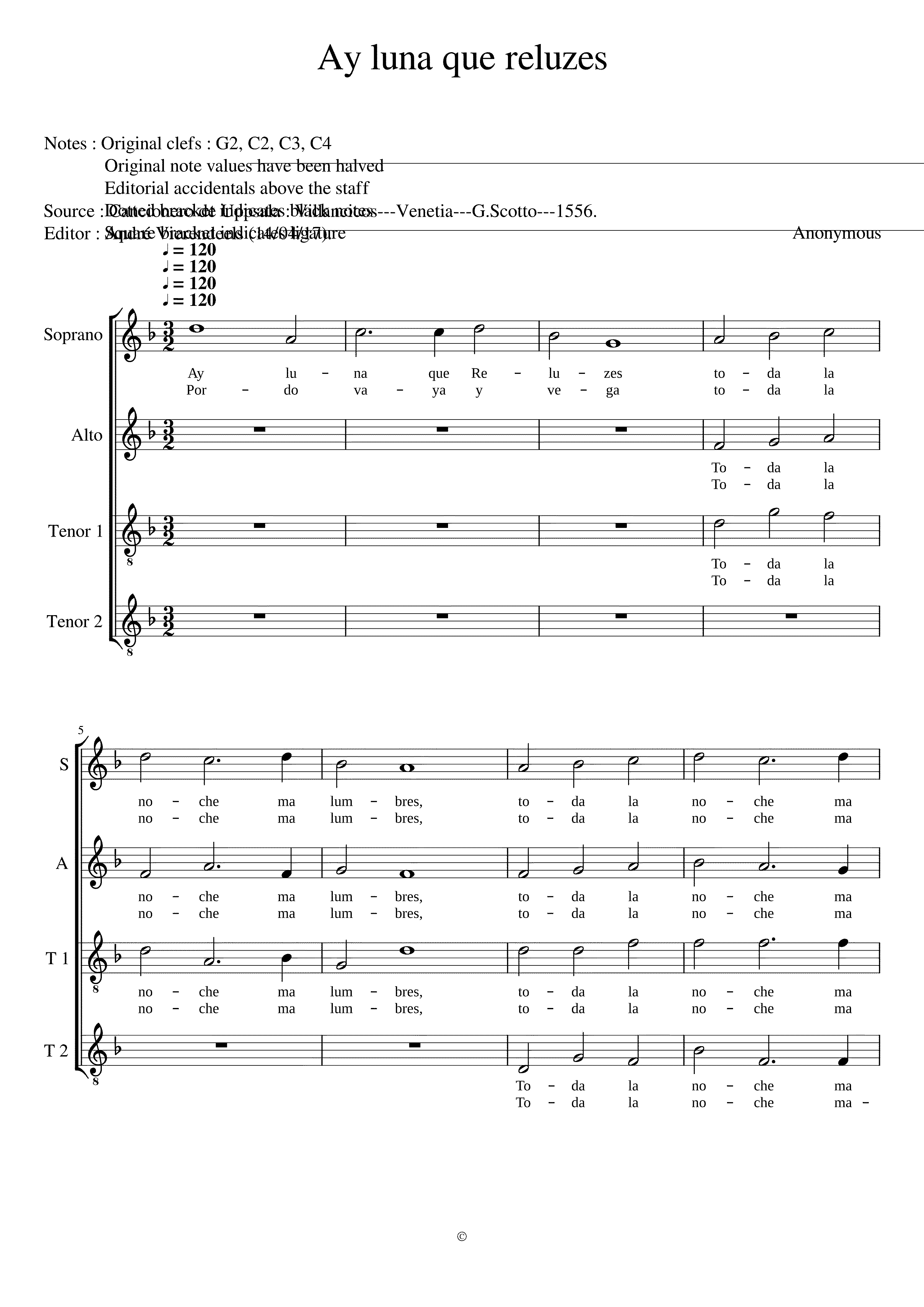 Partitura Ay Luna Que Reluces