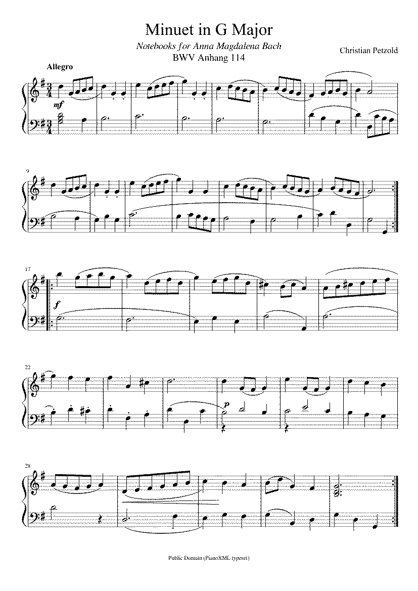 Partitura Bach Minuet In G