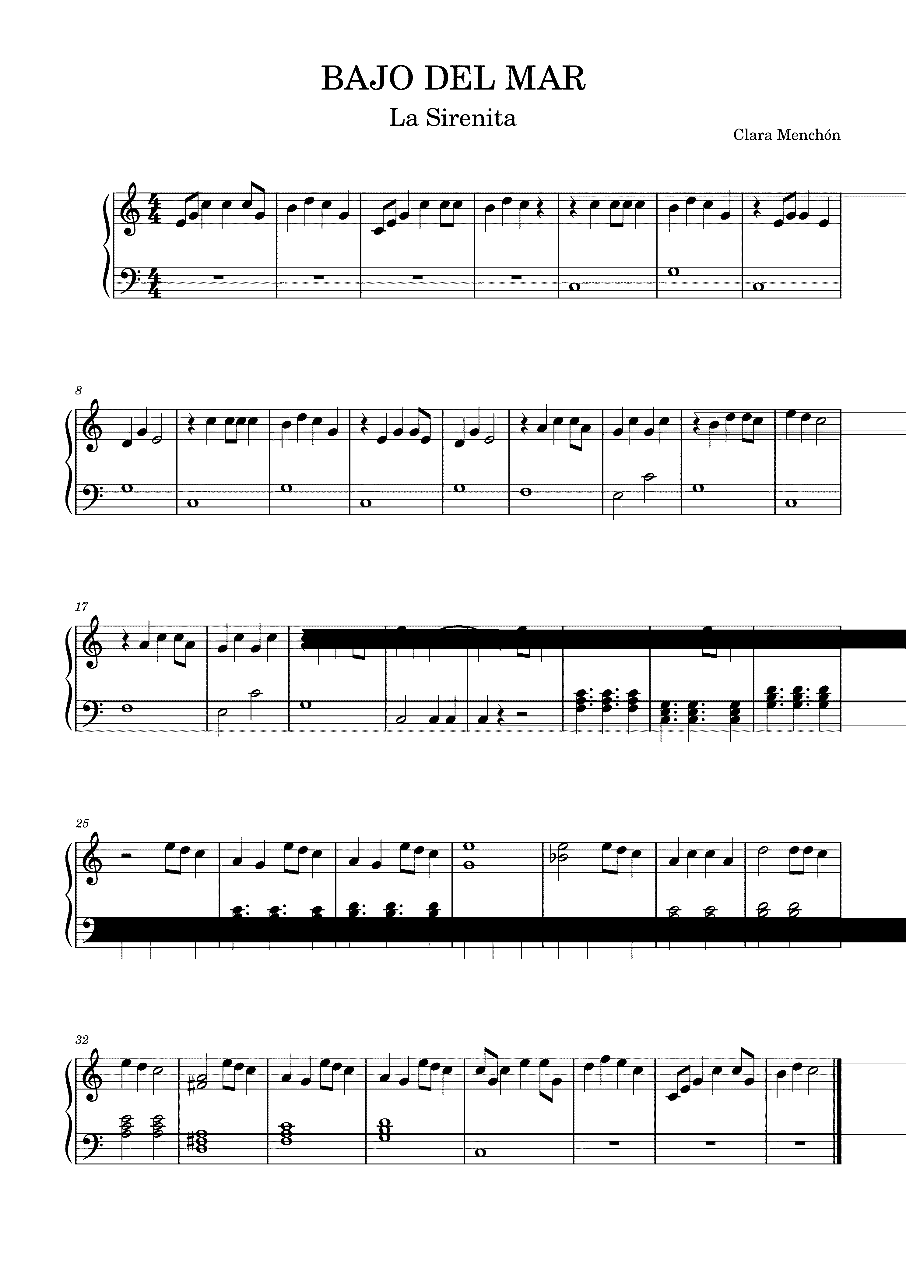 Partitura Bajo del Mar La Sirenita