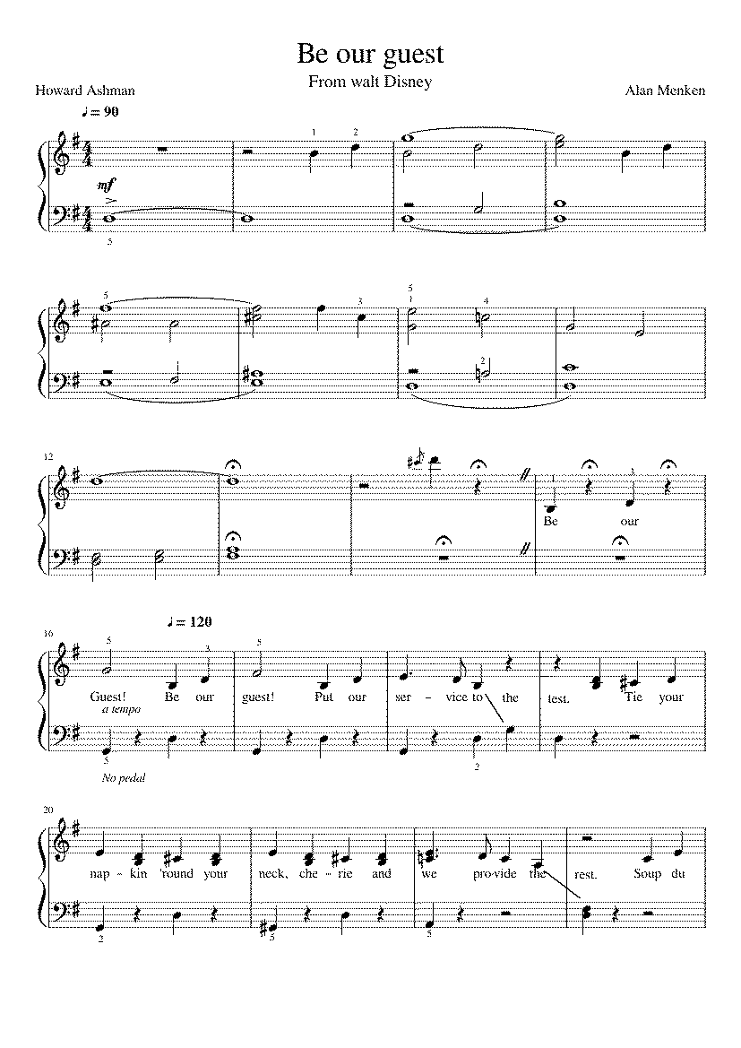 Partitura Be Our Guest