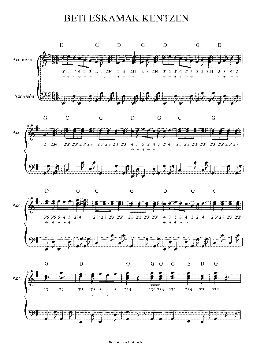 Partitura Beti Eskamak Kentzen