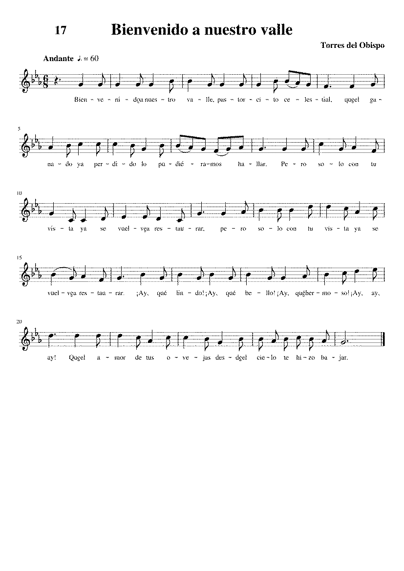 Partitura Bienvenido a Nuestro Valle