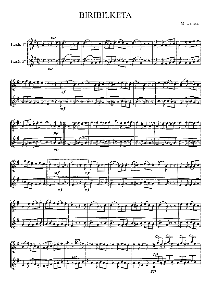 Partitura Biribilketa de Gainza