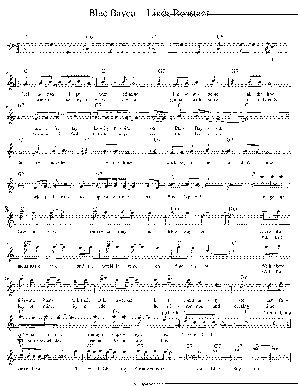 Partitura Blue Bayou