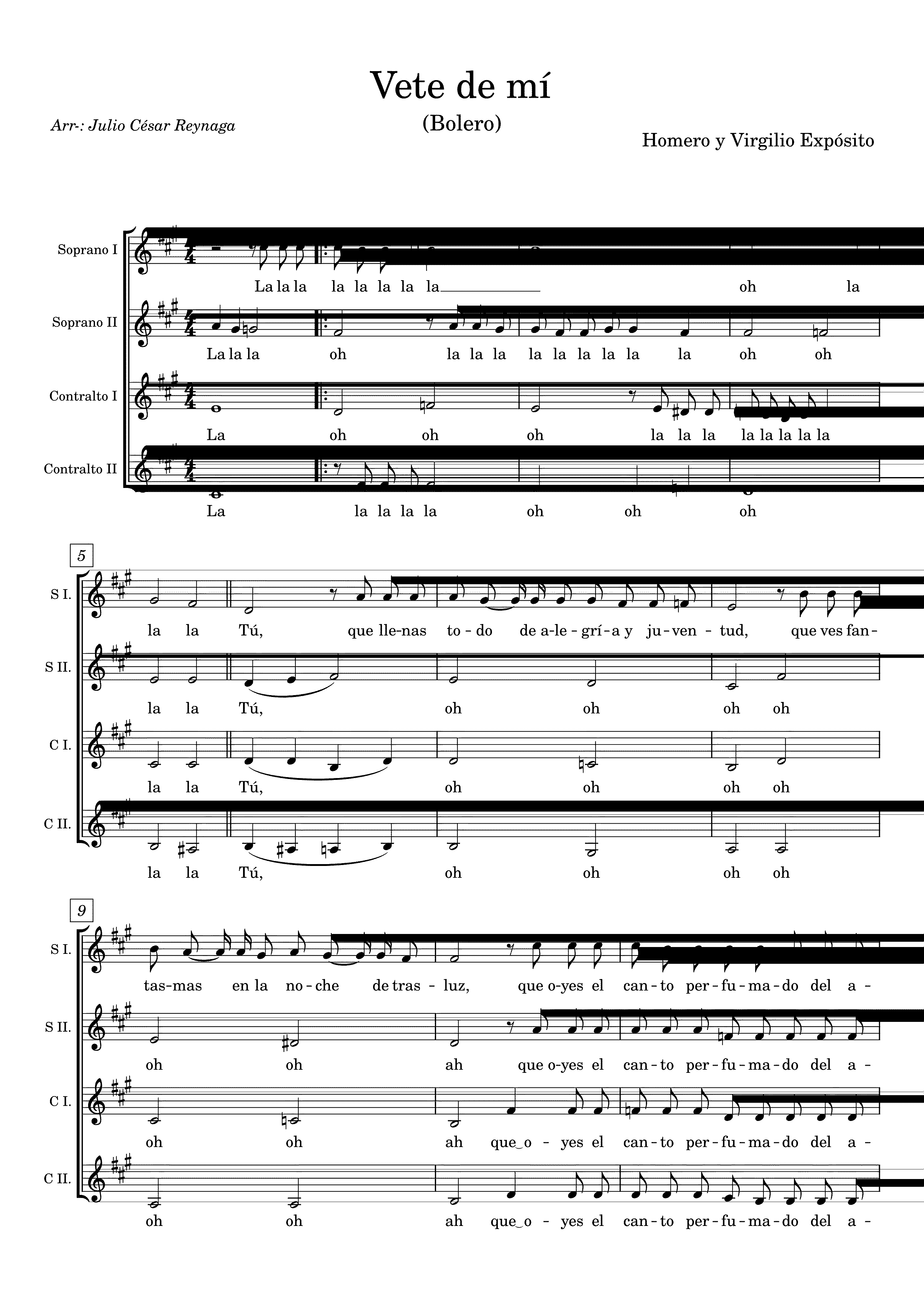 Partitura Bolero Vete de Mi