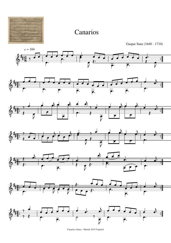 Partitura Canarios Gaspar Sanz