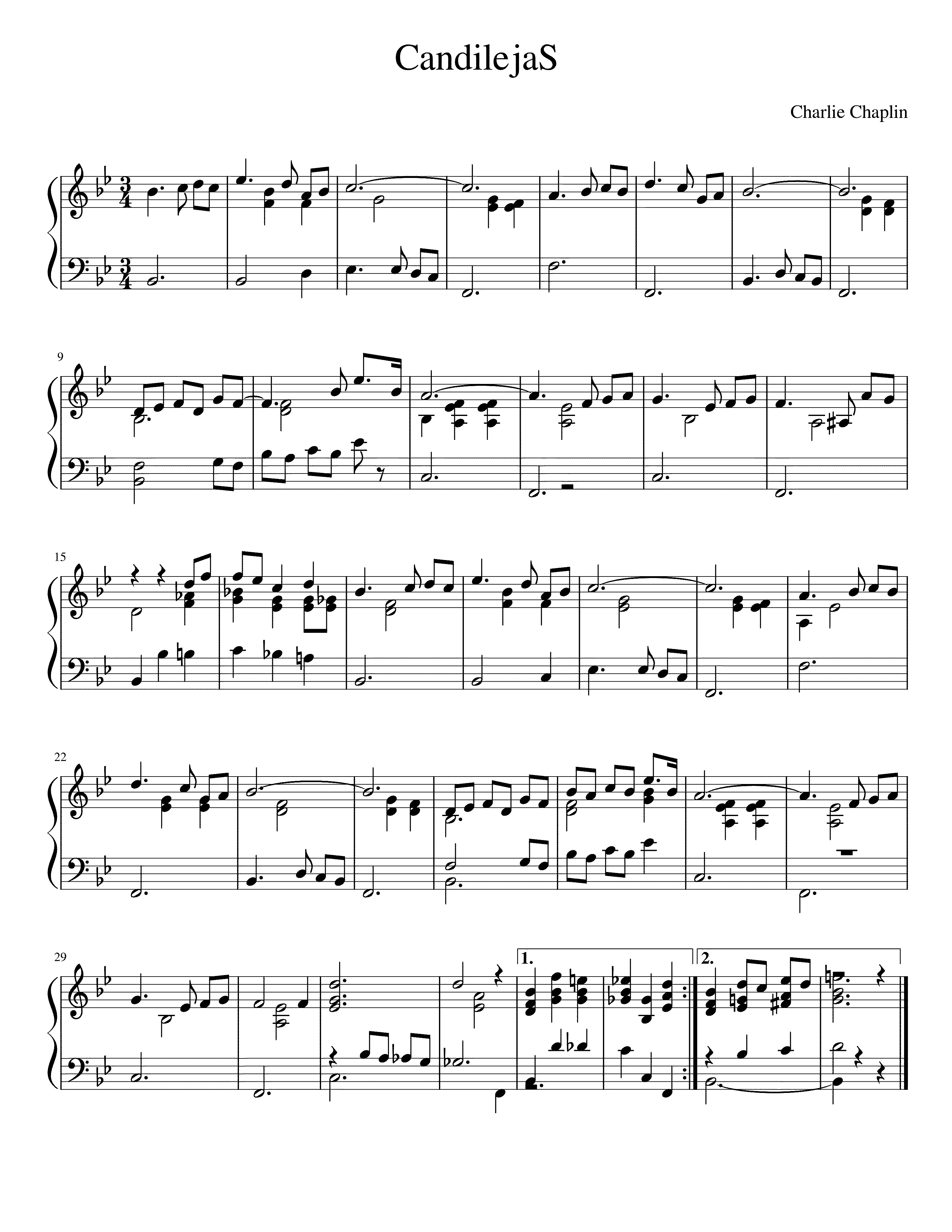 Partitura Candilejas Chaplin