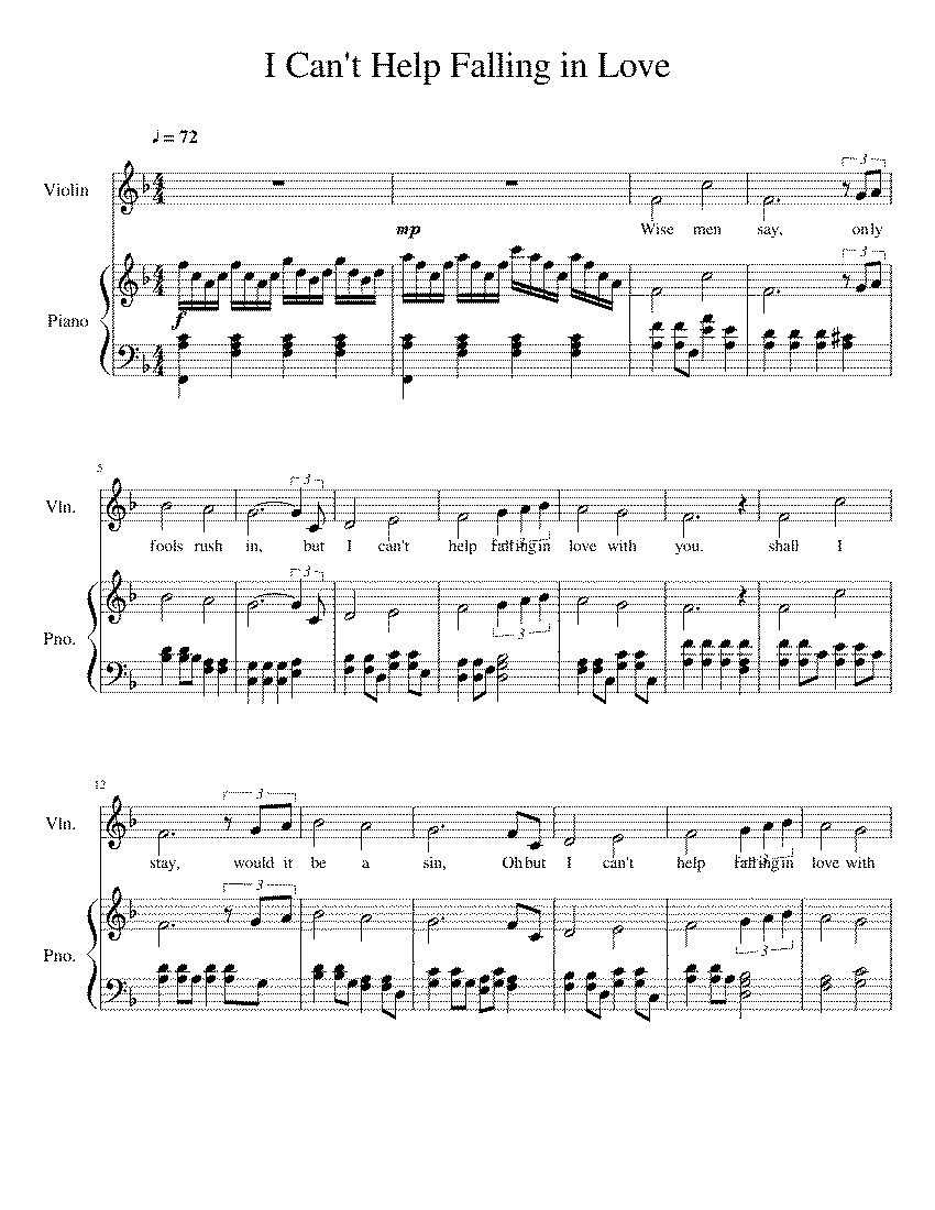 Partitura Can't Help Falling In Love With You