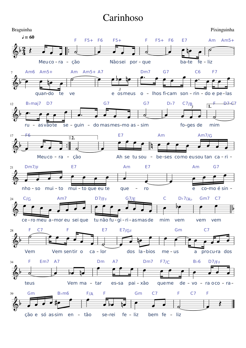 Partitura Carinhoso