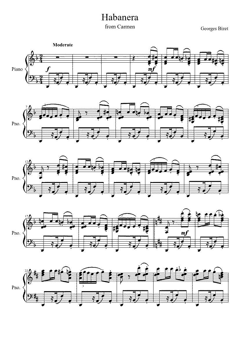 Partitura Carmen Bizet Habanera