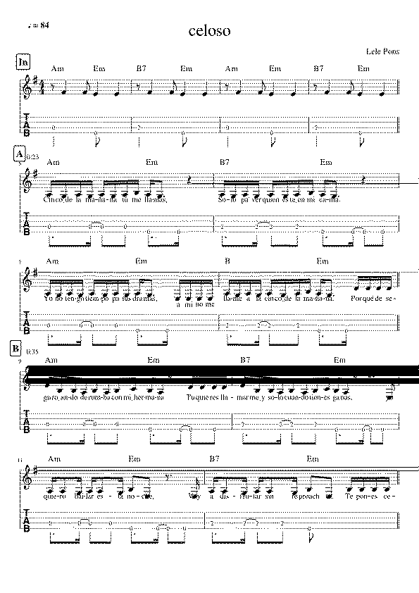 Partitura Celoso Lele Pons