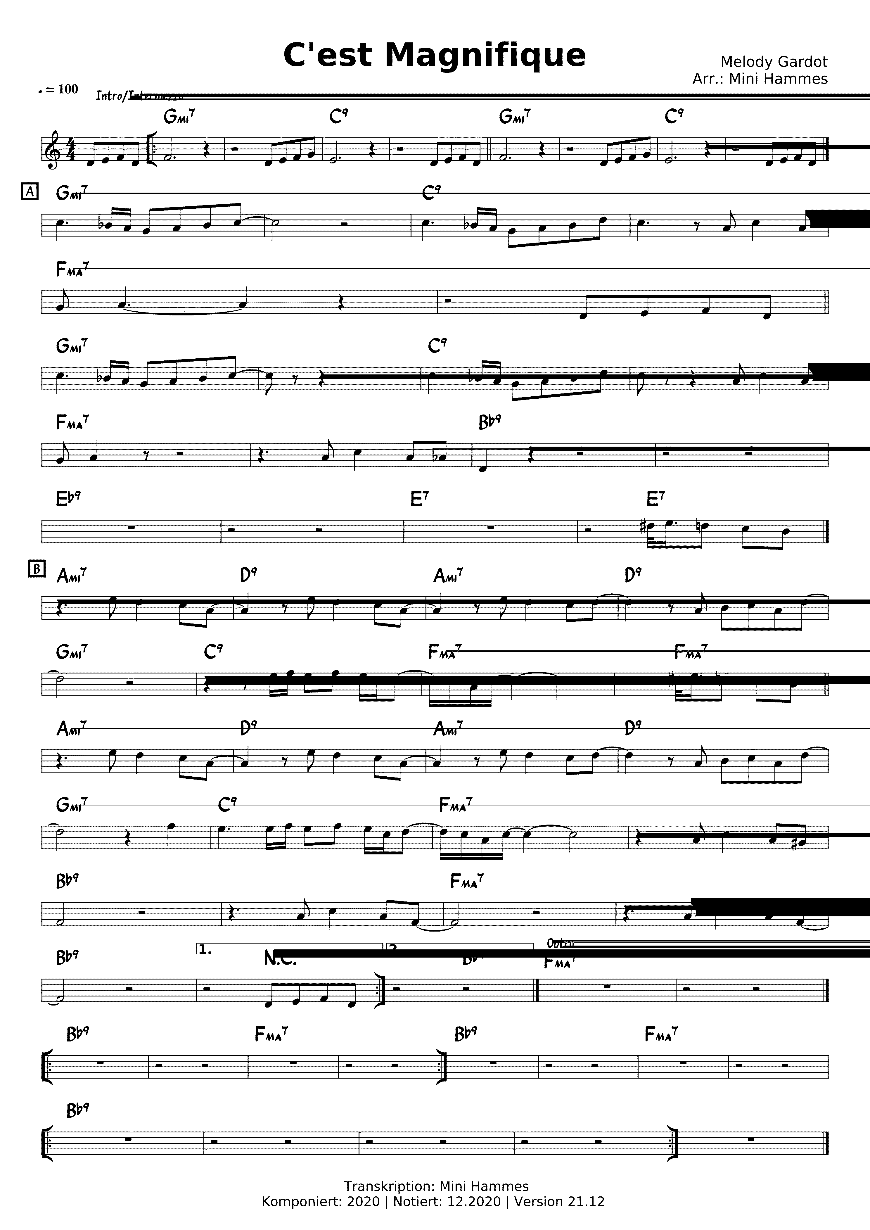Partitura C'est Magnifique