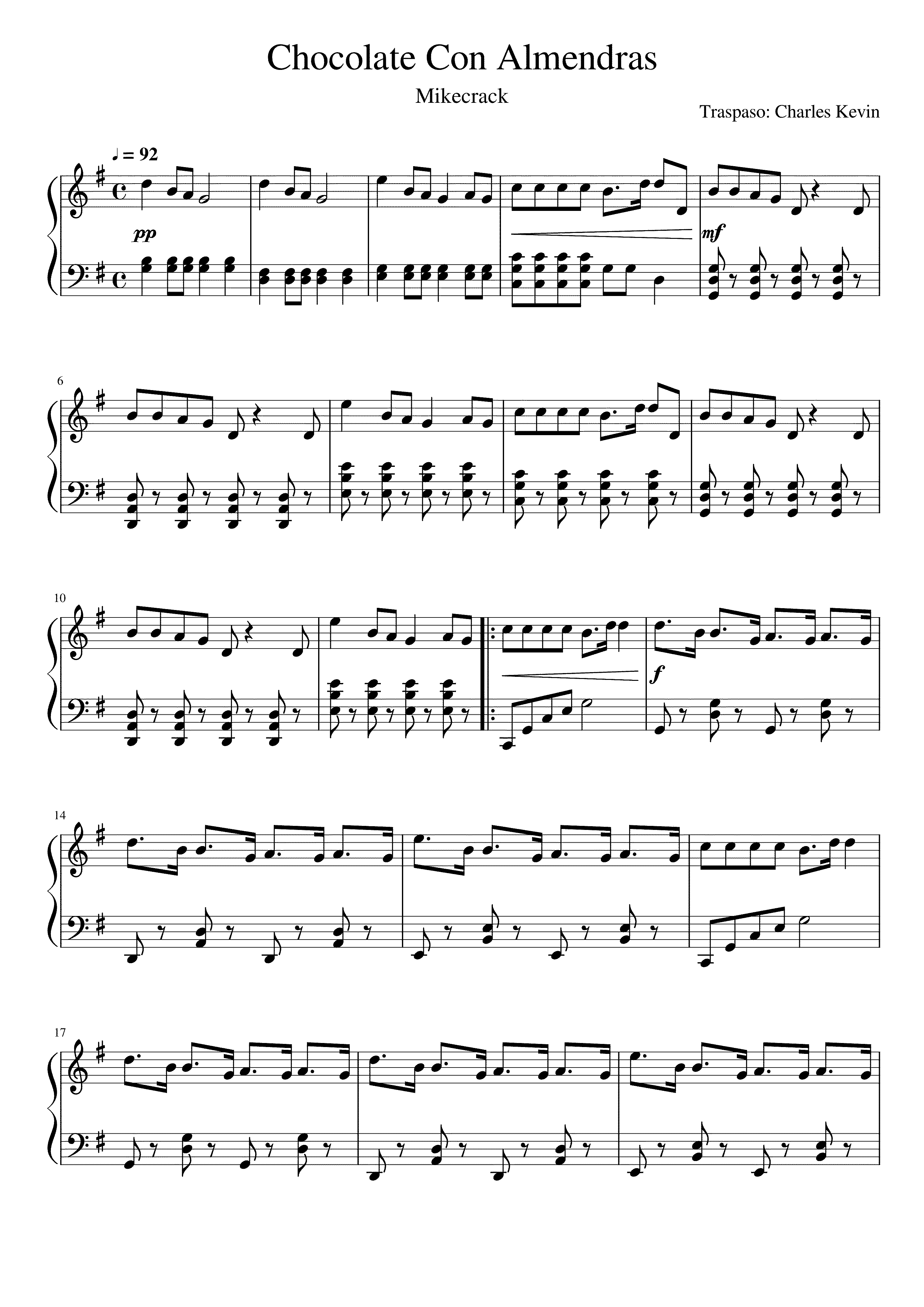 Partitura Chocolate Con Almendras