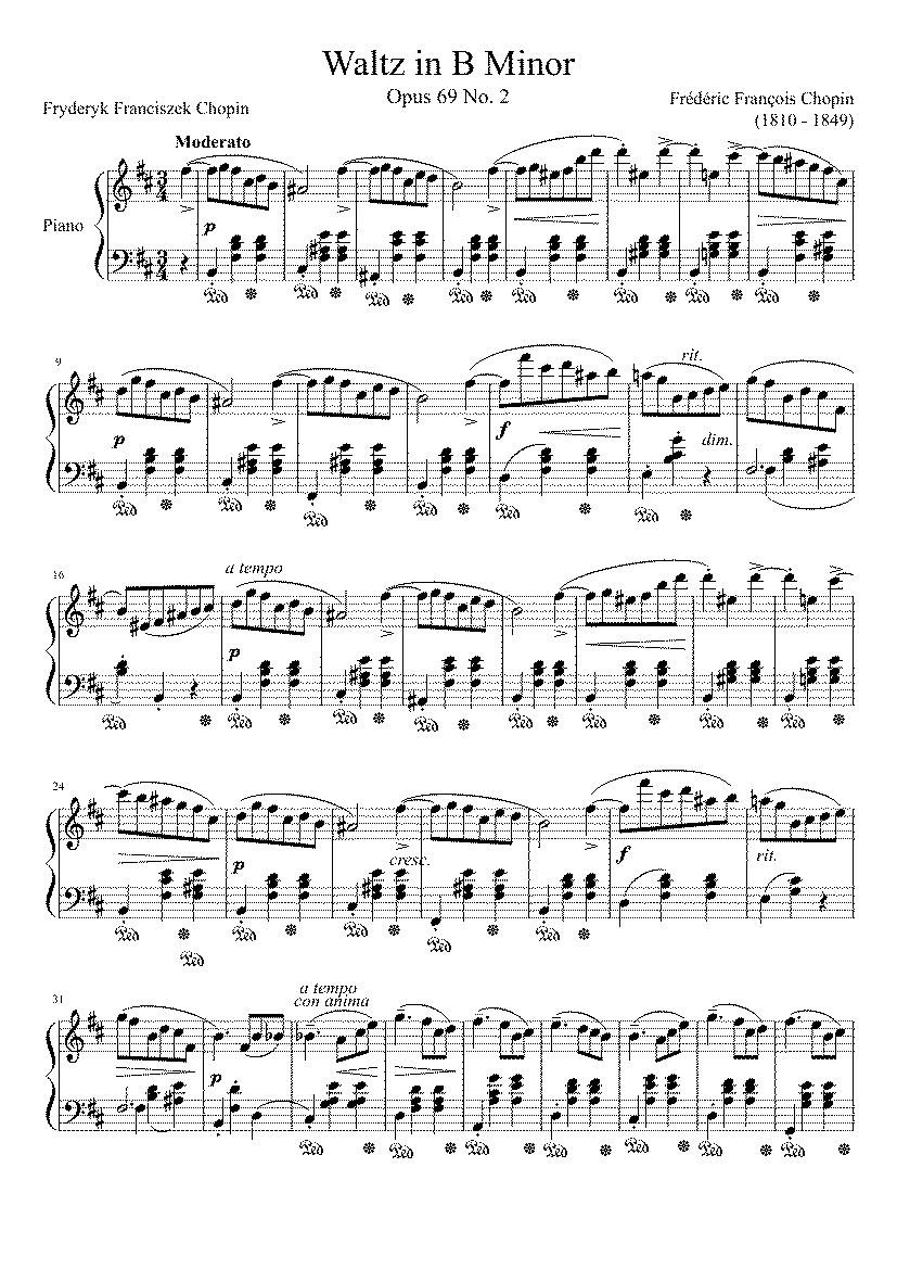 Partitura Chopin Waltz Op.69 No.2
