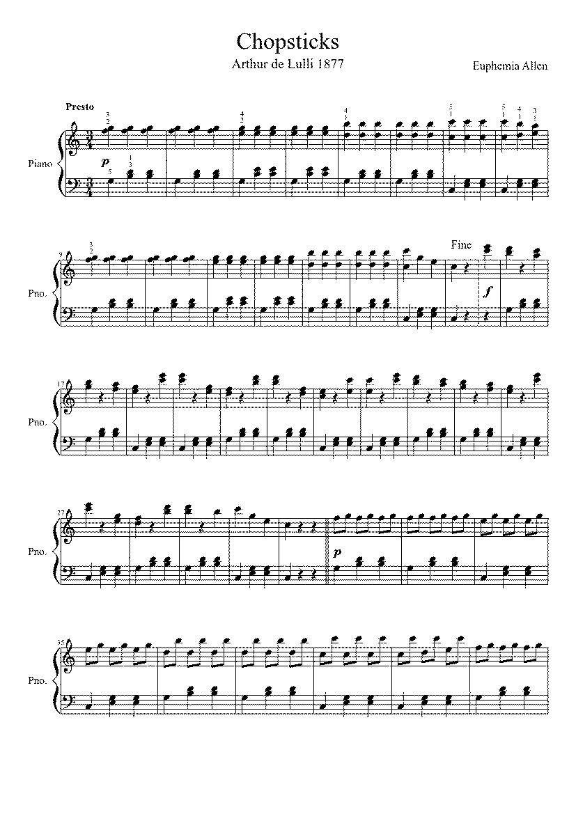 Partitura Chopsticks