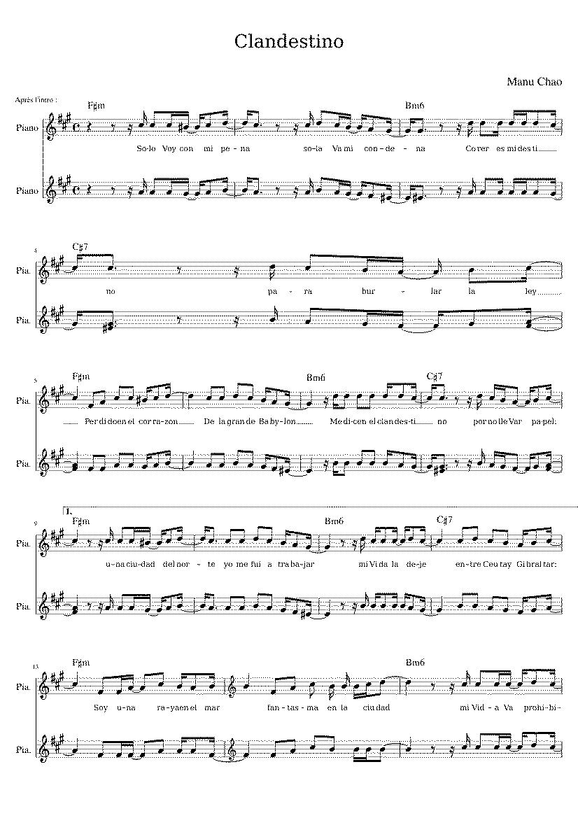 Partitura Clandestino Manu Chao