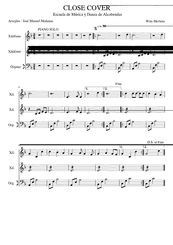 Partitura Close Cover Wim Mertens