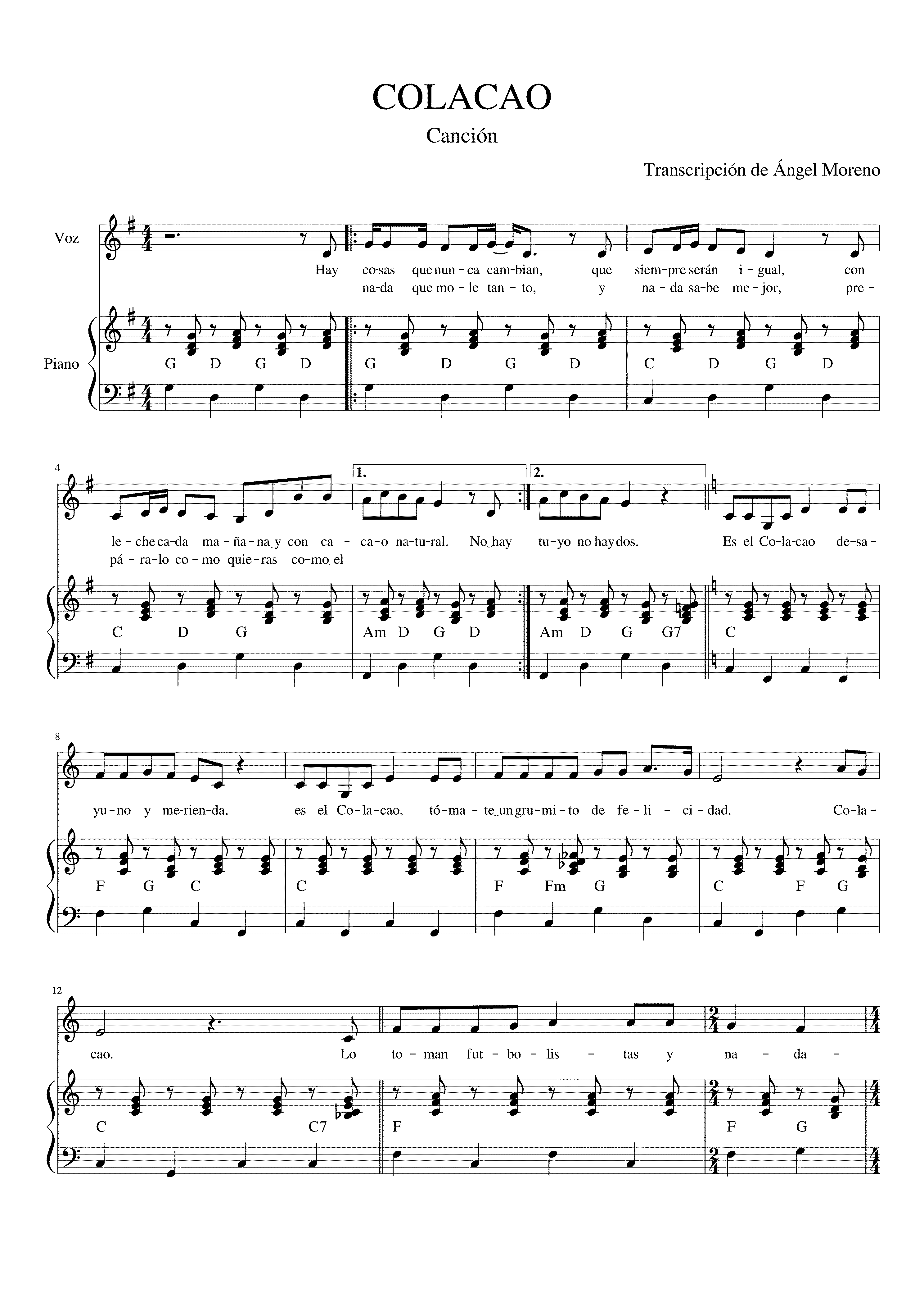 Partitura Colacao