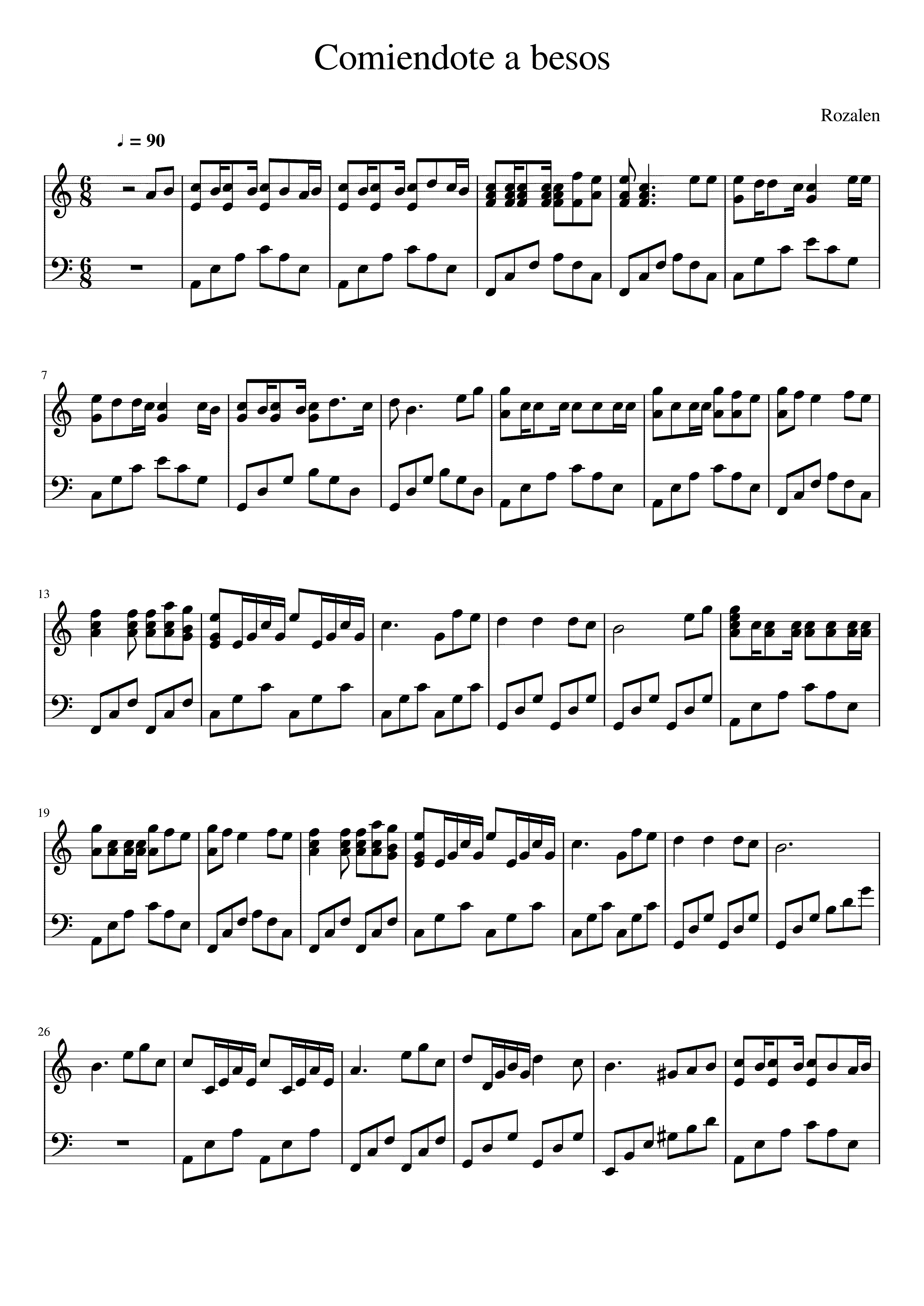 Partitura Comiendote a Besos