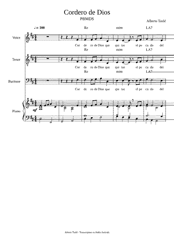 Partitura Cordero de Dios Taule
