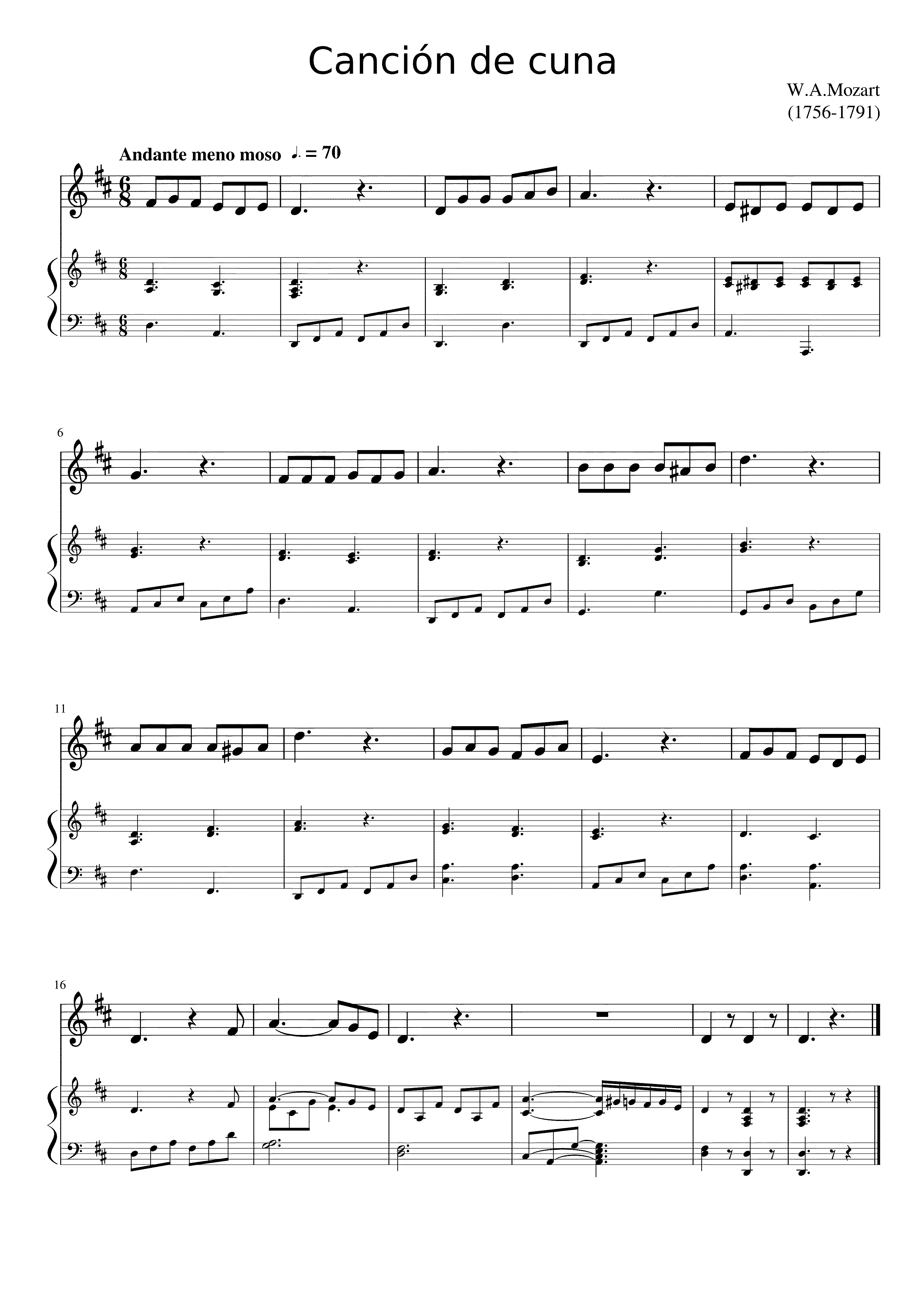 Partitura Cuna Mozart