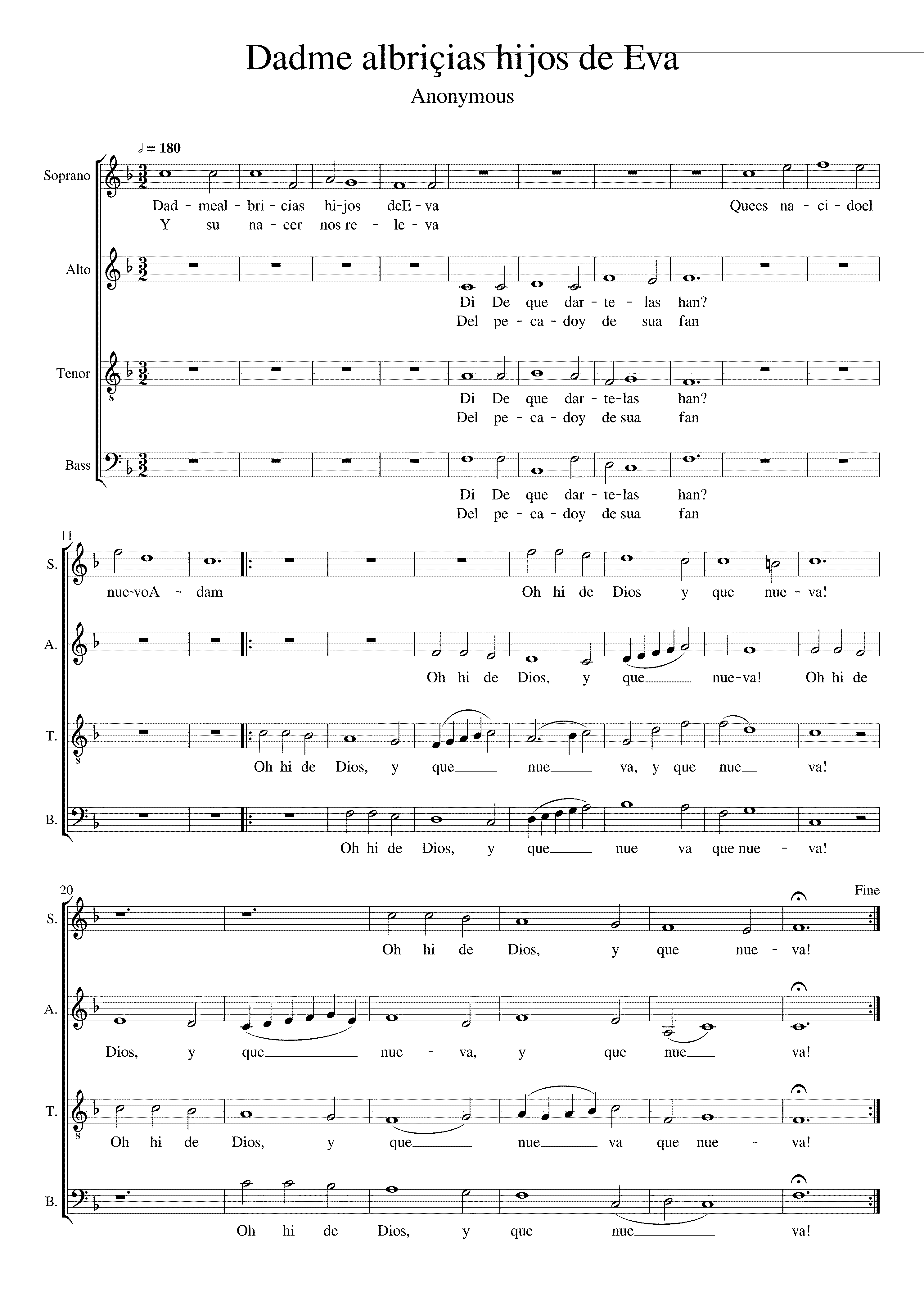 Partitura Dadme Albricias Hijos D'eva