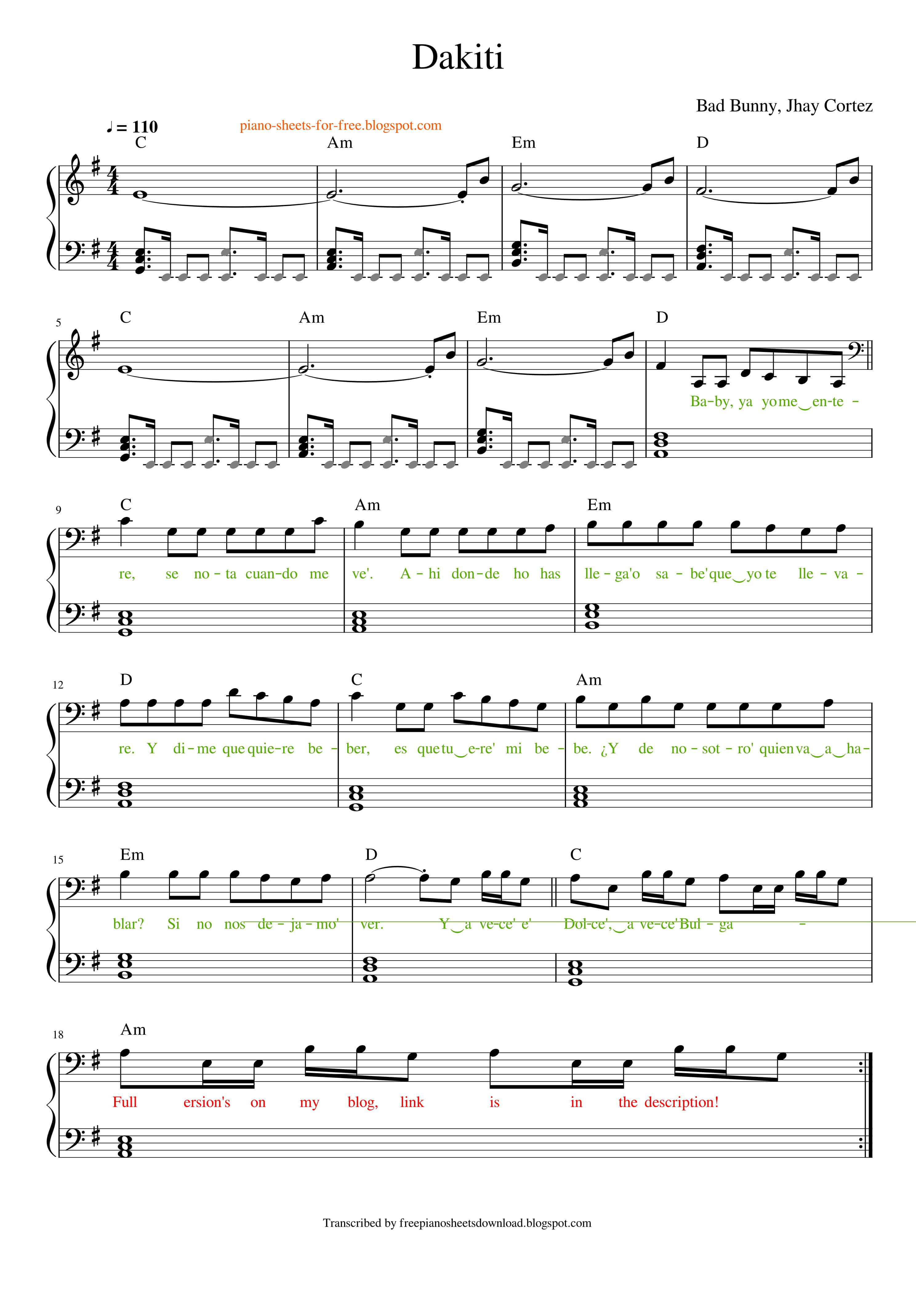 Partitura Dakiti