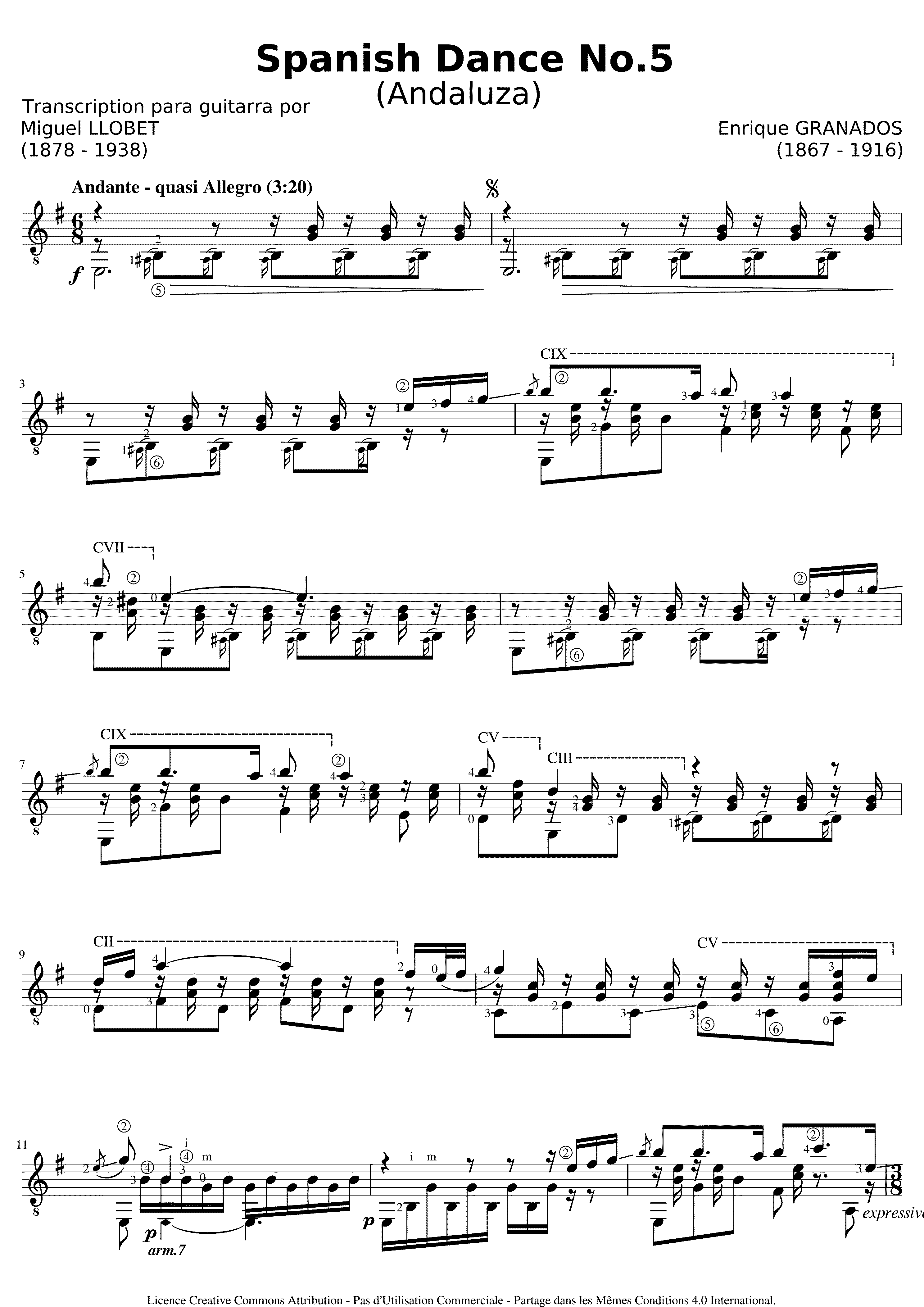 Partitura Danza Andaluza Granados