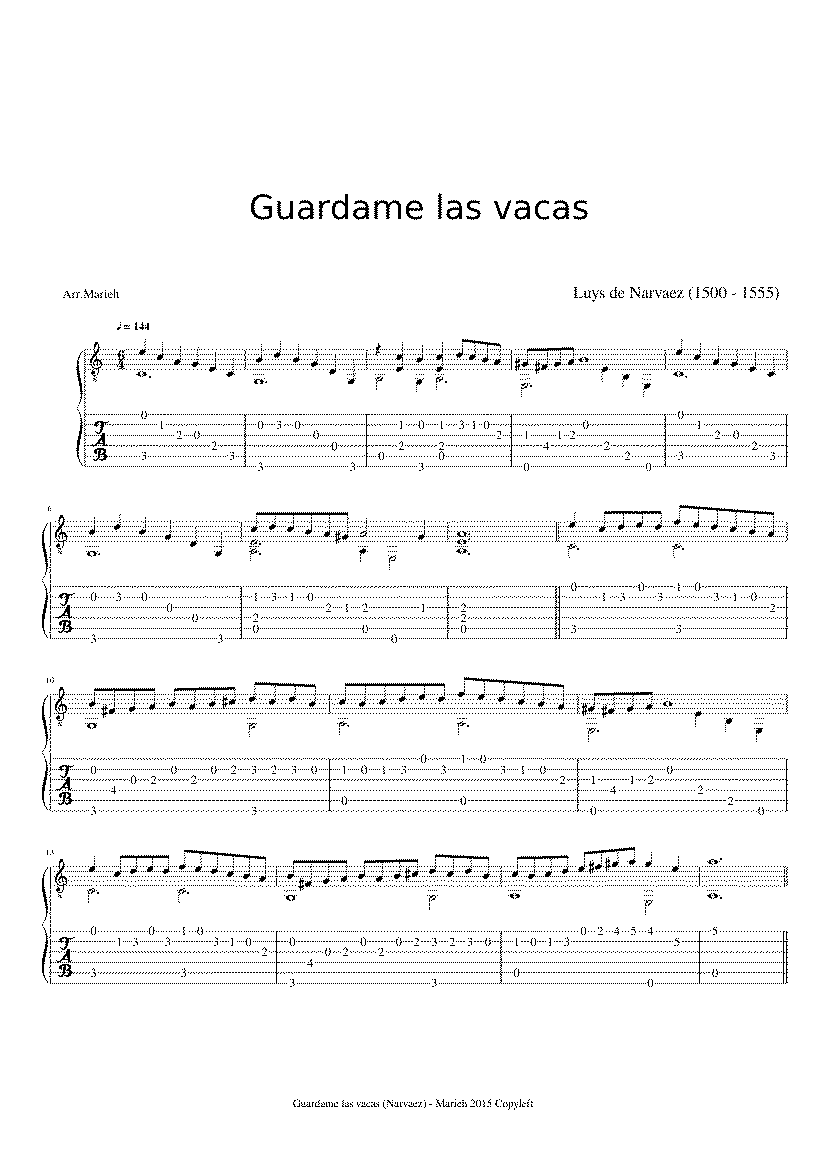Partitura Diferencias Sobre Guardame Las Vacas