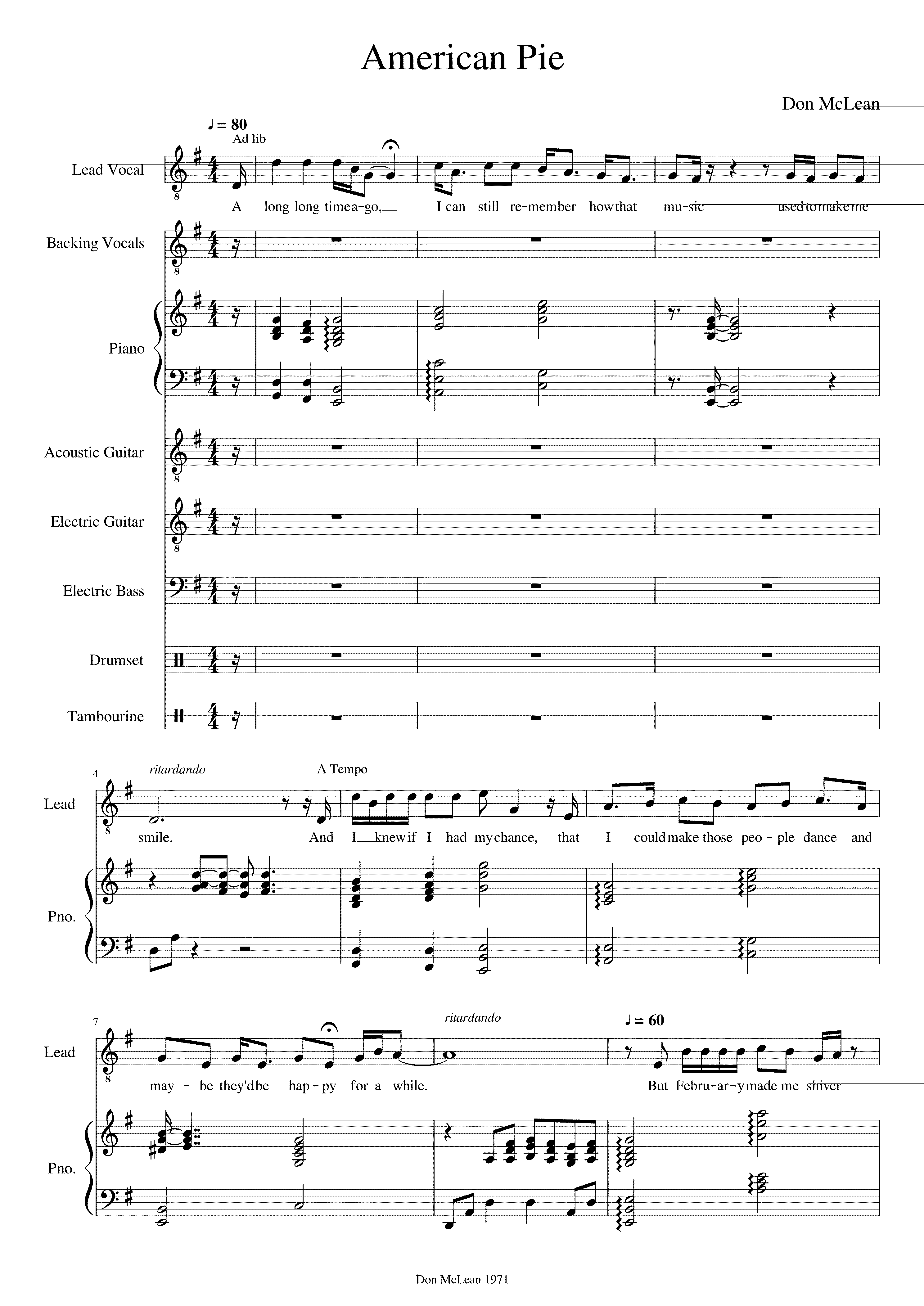 Partitura Don Mclean