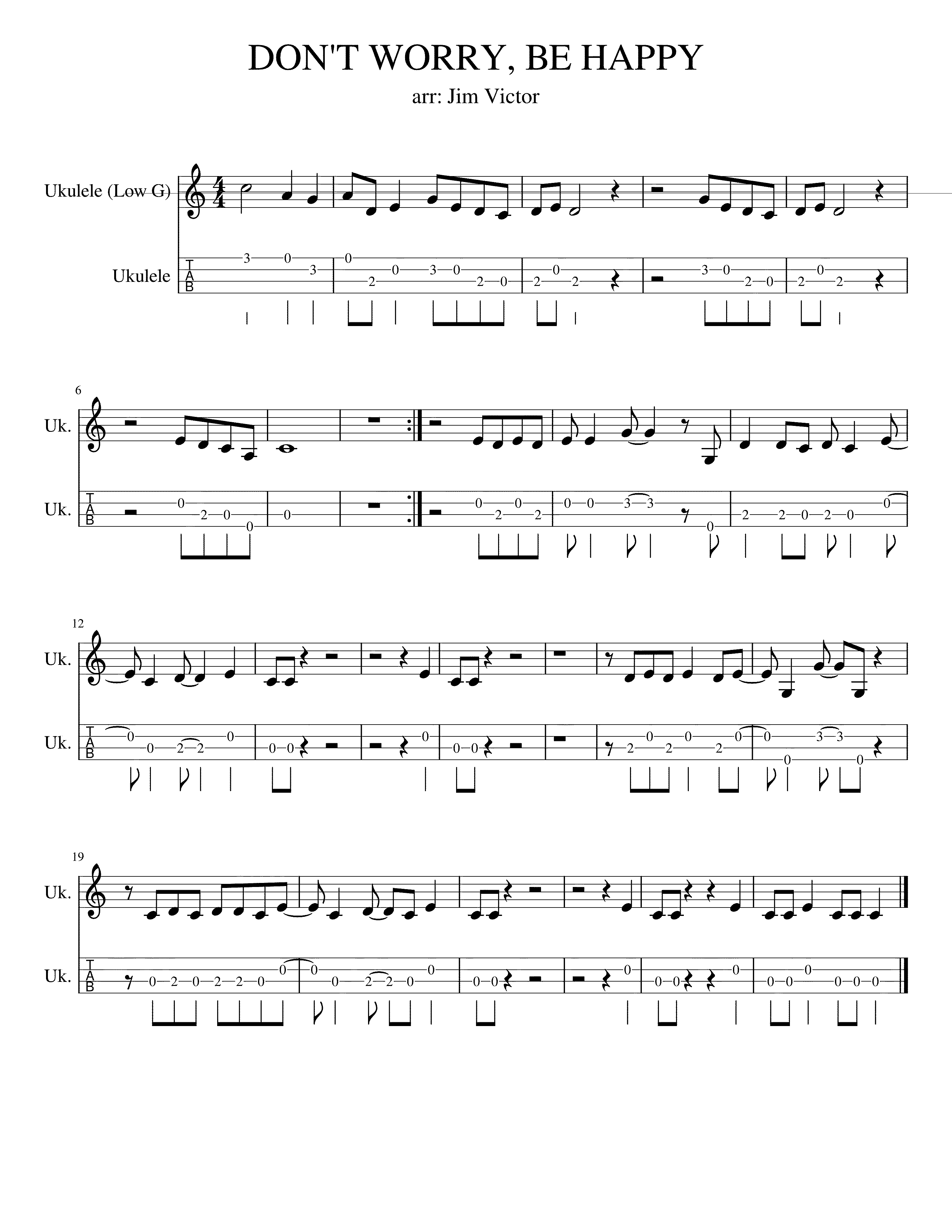 Partitura de Don't Worry Be Happy Ukulele