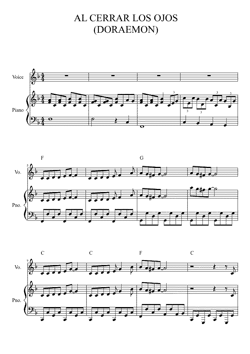 Partitura Doraemon Al Cerrar Los Ojos