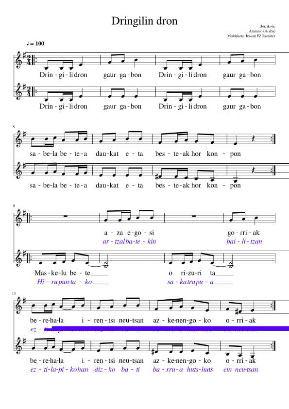 Partitura Dringilin Dron