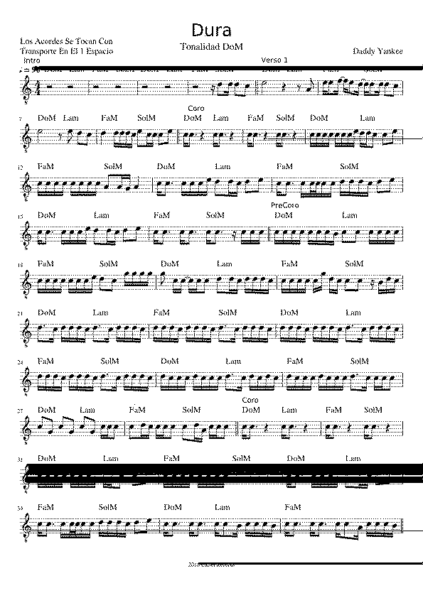 Partitura Dura Daddy Yankee