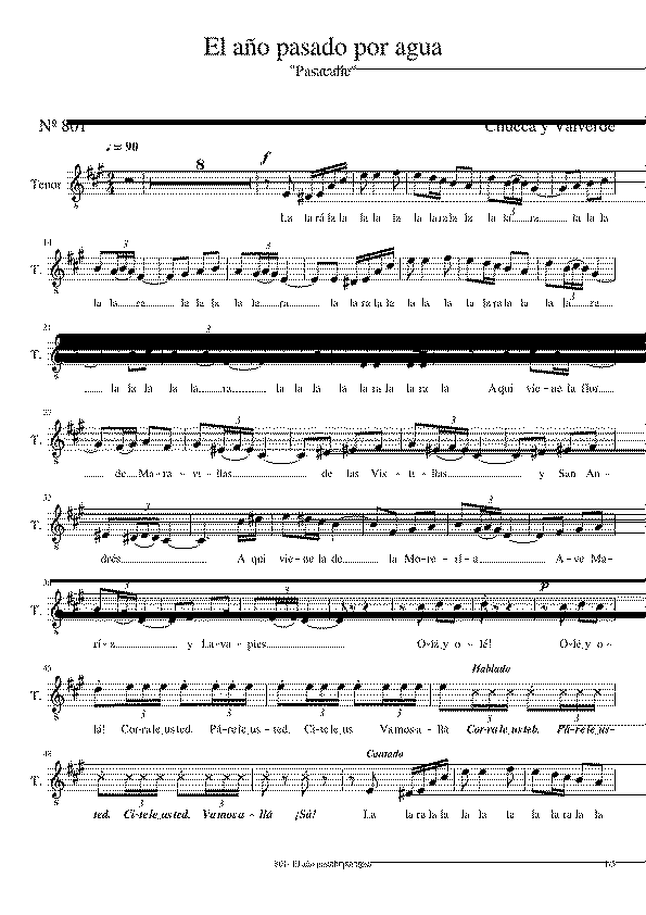 Partitura El Año Pasado Por Agua